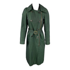 DRIES VAN NOTEN Size 8 Dark Green Cotton Double Breasted Belted Coat