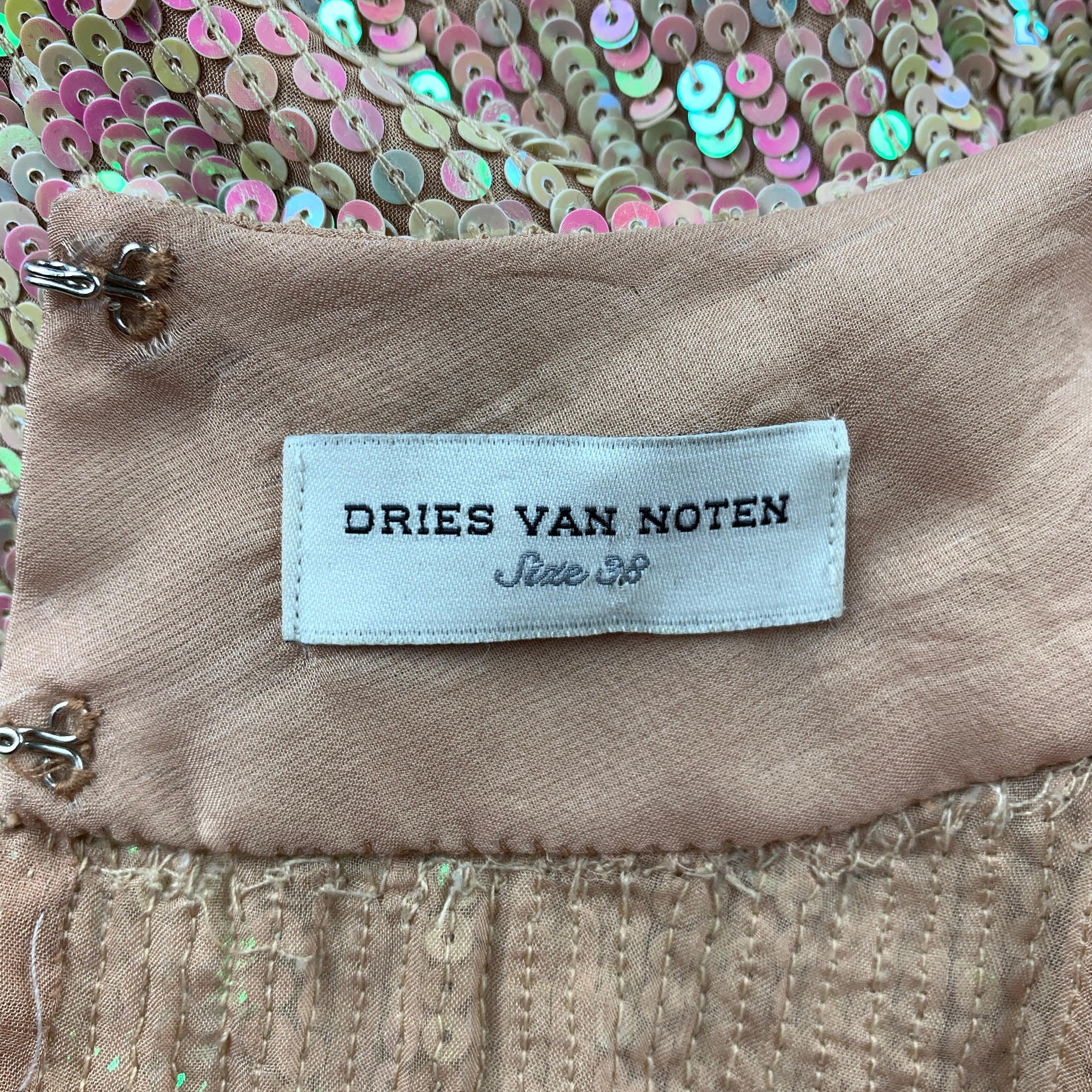 Women's DRIES VAN NOTEN Size 8 Iridescent & Nude Sequin Silk Dress Top For Sale