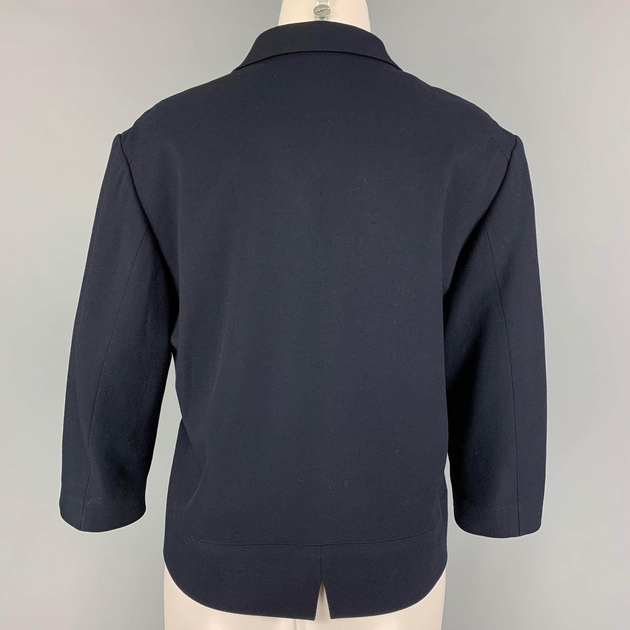 DRIES VAN NOTEN Talla 8 Chaqueta con solapa de pico en mezcla de lana azul marino Negro en venta