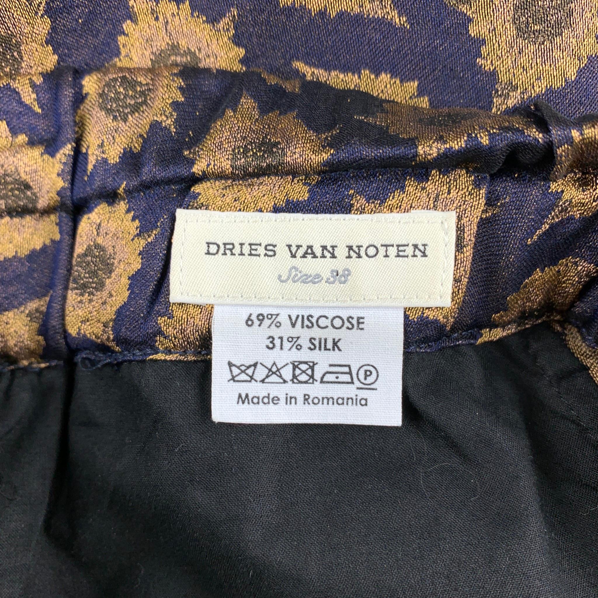 DRIES VAN NOTEN Size 8 Purple & Gold Viscose / Silk Drop-Crotch Casual Pants In Good Condition In San Francisco, CA