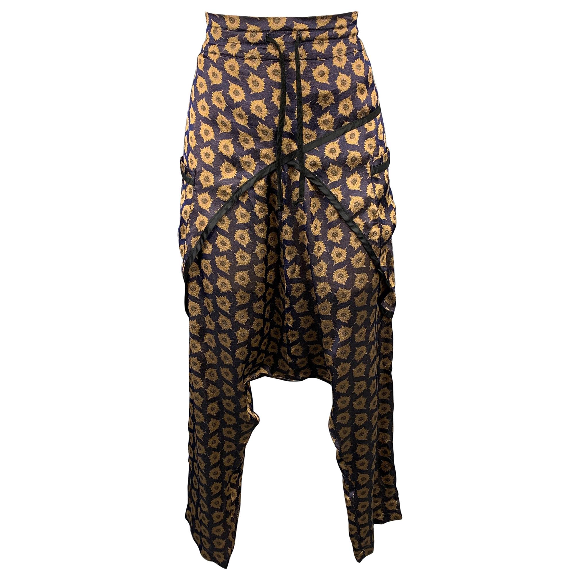 DRIES VAN NOTEN Size 8 Purple & Gold Viscose / Silk Drop-Crotch Casual Pants