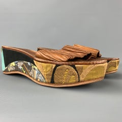 DRIES VAN NOTEN Size 8 Tan Leather Embroidered Platform Sandals