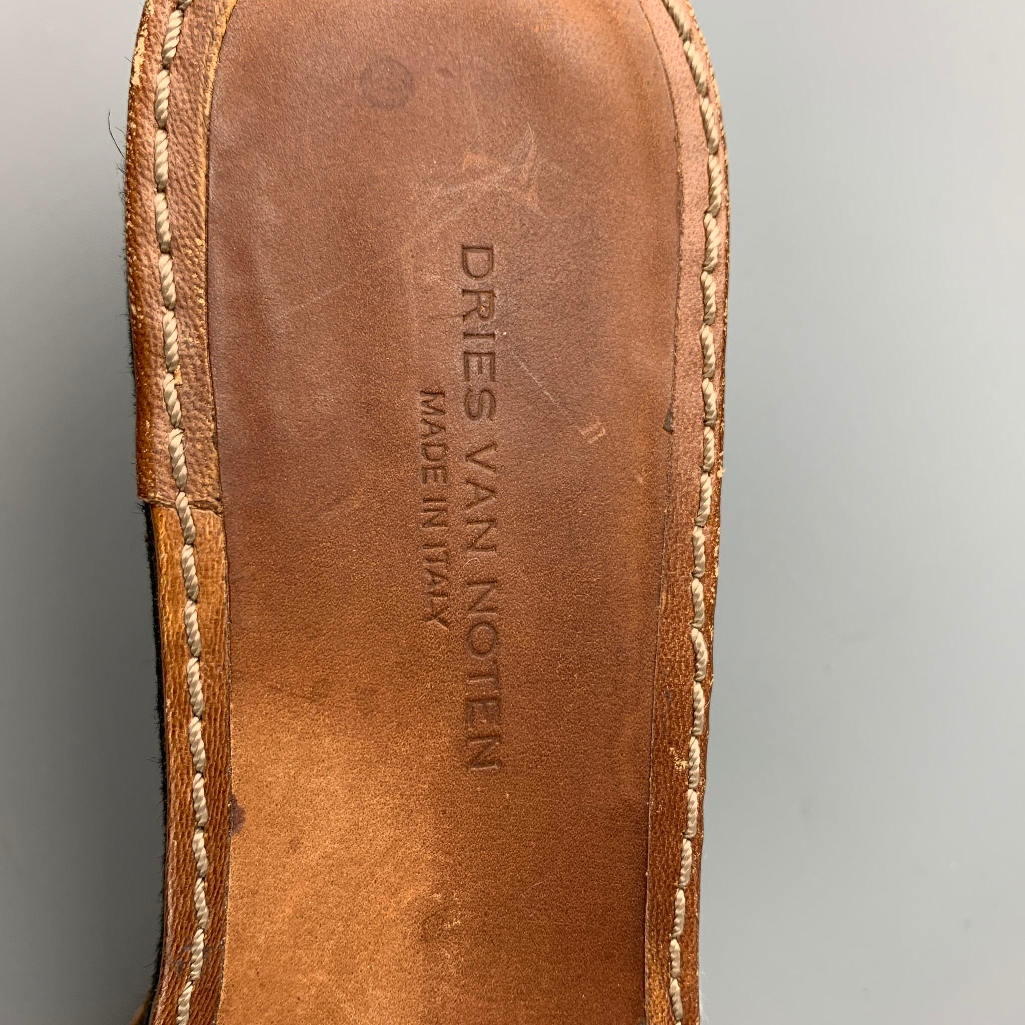 Women's DRIES VAN NOTEN Size 8 Tan Leather Embroidered Platform Sandals