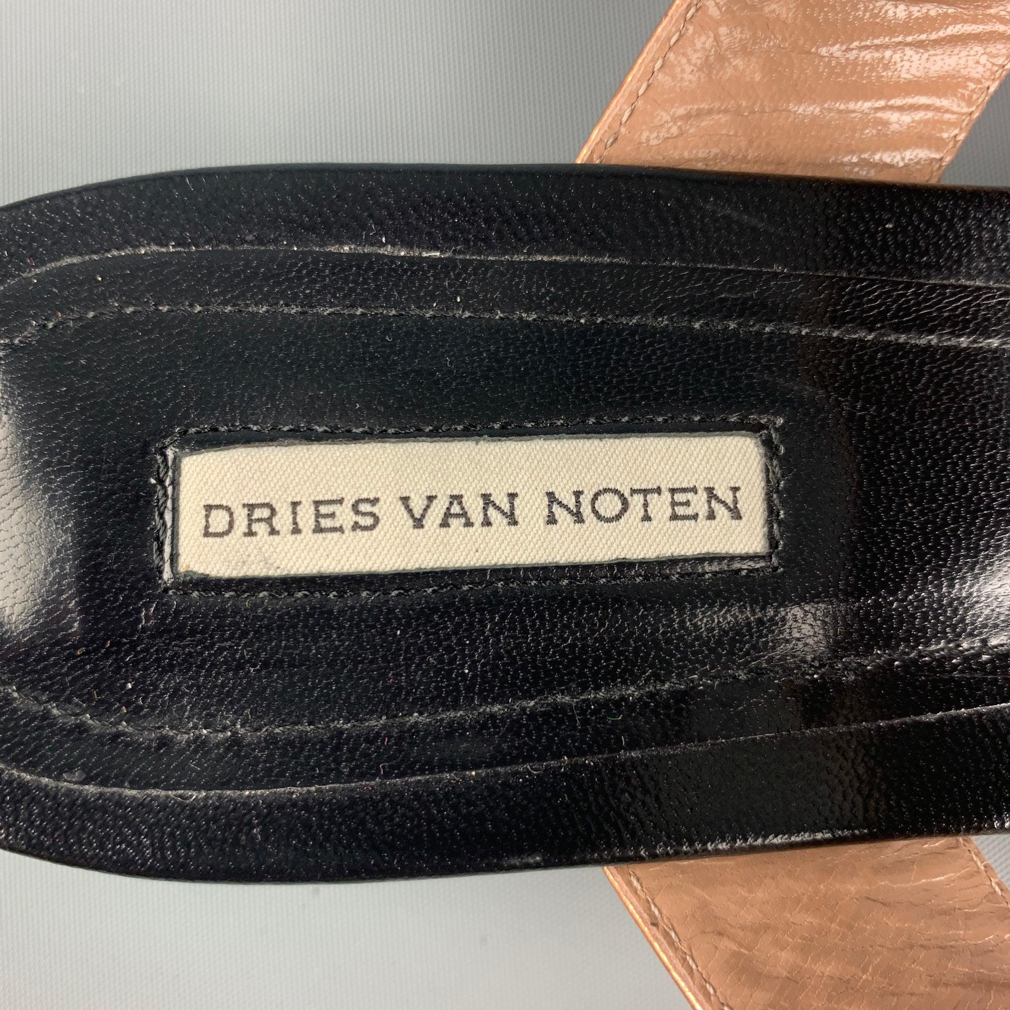 DRIES VAN NOTEN Size 8.5 Black, Gold &  Green Patent Leather Flat Sandals 2