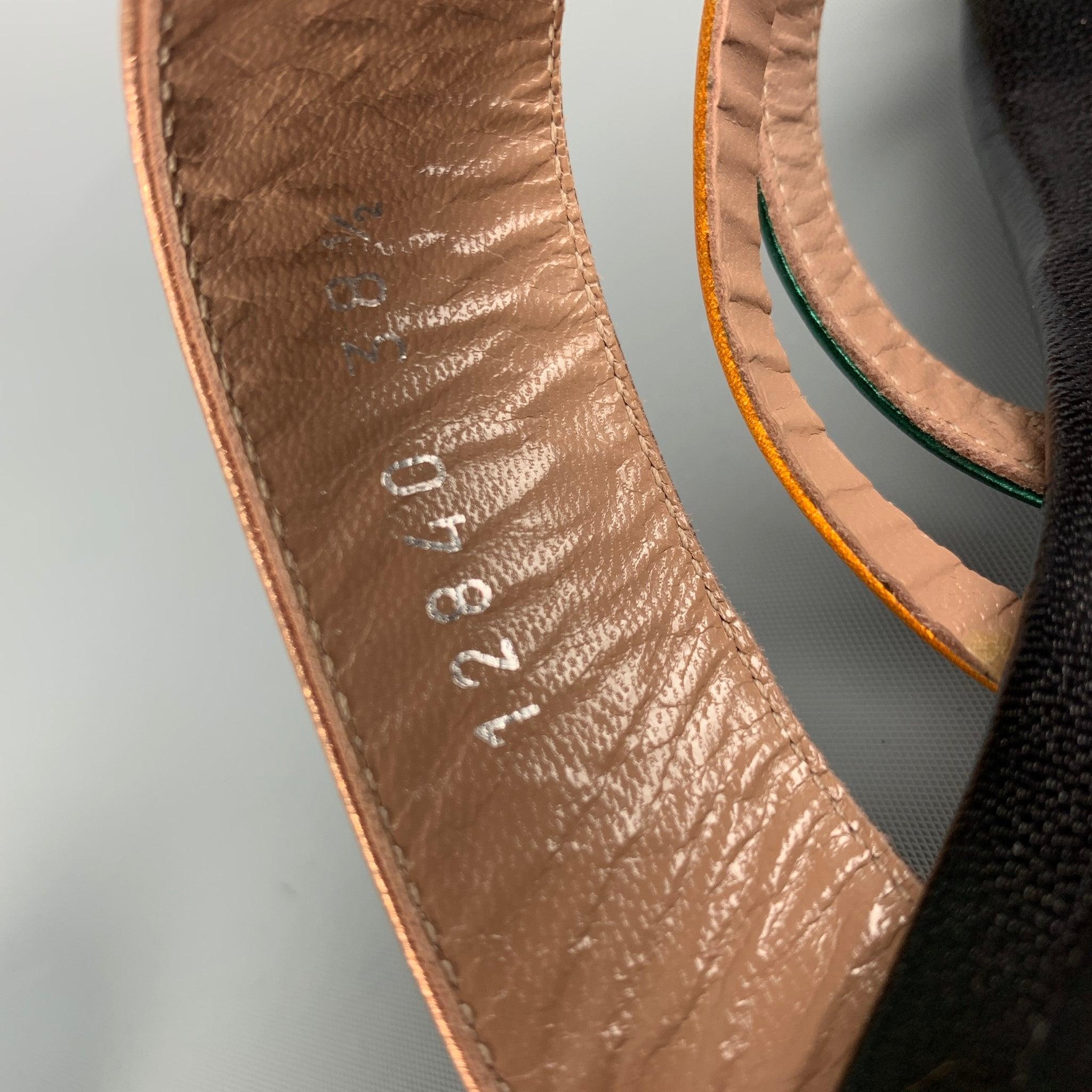 DRIES VAN NOTEN Size 8.5 Black, Gold &  Green Patent Leather Flat Sandals 3