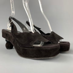 DRIES VAN NOTEN Size 8.5 Black Suede Platform Slingback Sandals
