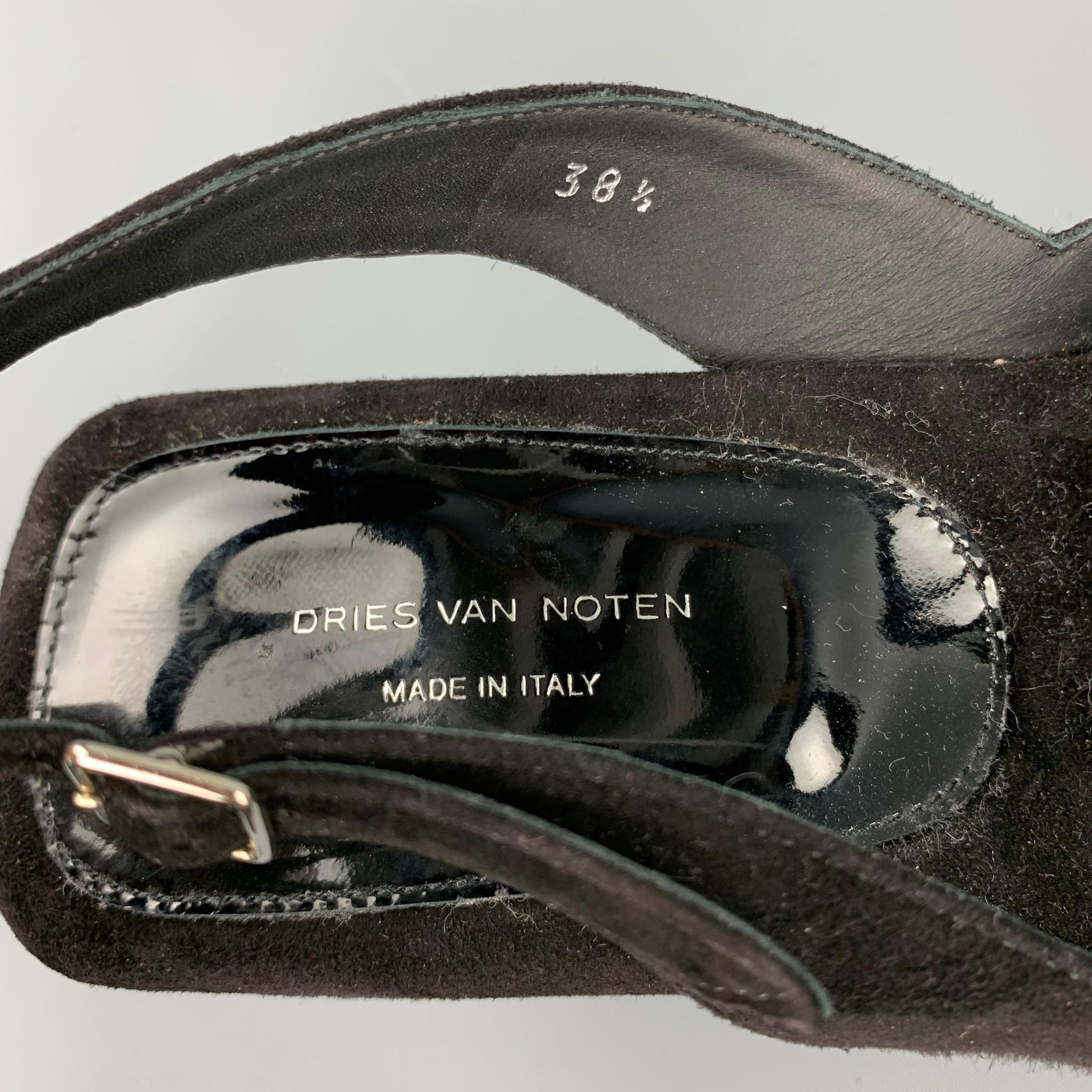 Women's DRIES VAN NOTEN Size 8.5 Black Suede Platform Slingback Sandals