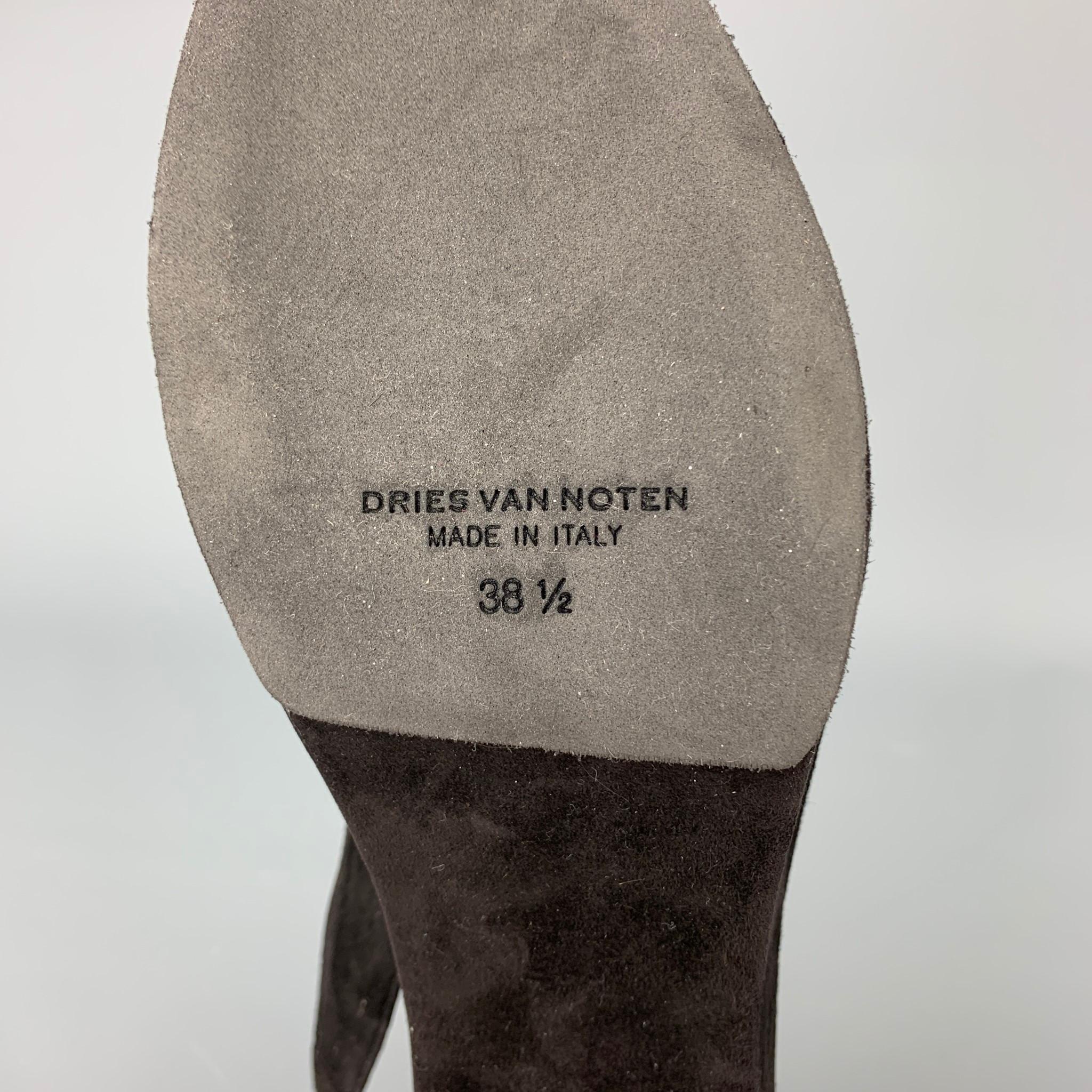 DRIES VAN NOTEN Size 8.5 Black Suede Platform Slingback Sandals 1