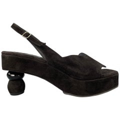 DRIES VAN NOTEN Size 8.5 Black Suede Platform Slingback Sandals