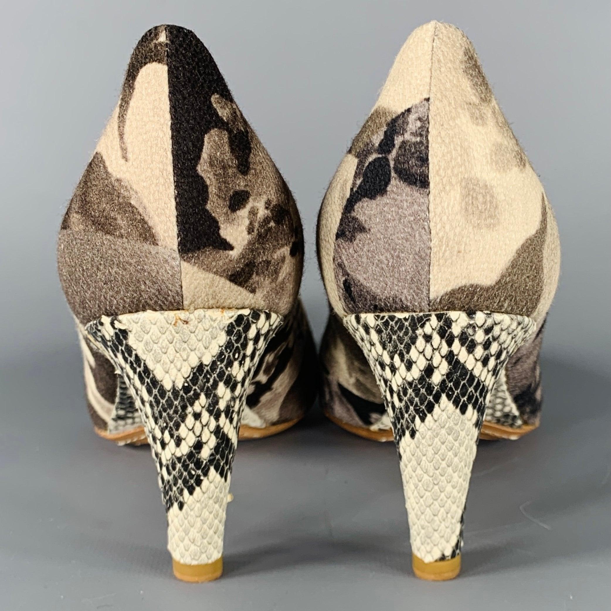 DRIES VAN NOTEN Größe 8,5 Grau Schwarz Marmorierte Schlangenhaut Heels Pumps im Zustand „Gut“ im Angebot in San Francisco, CA
