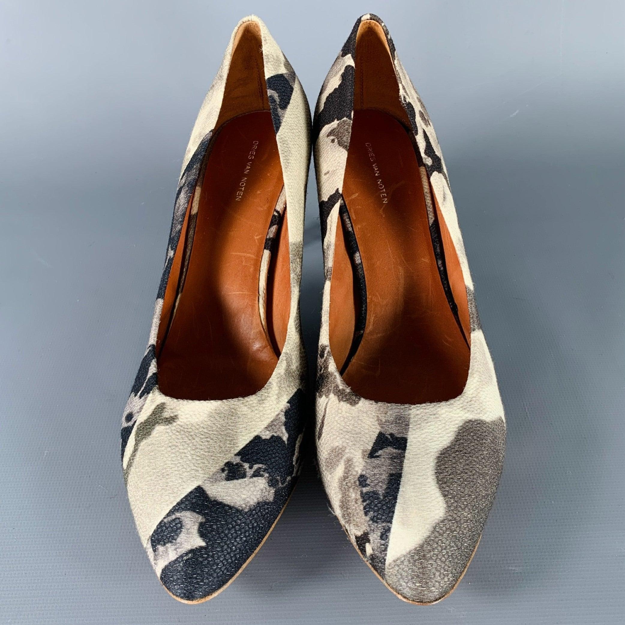 DRIES VAN NOTEN Größe 8,5 Grau Schwarz Marmorierte Schlangenhaut Heels Pumps Damen im Angebot