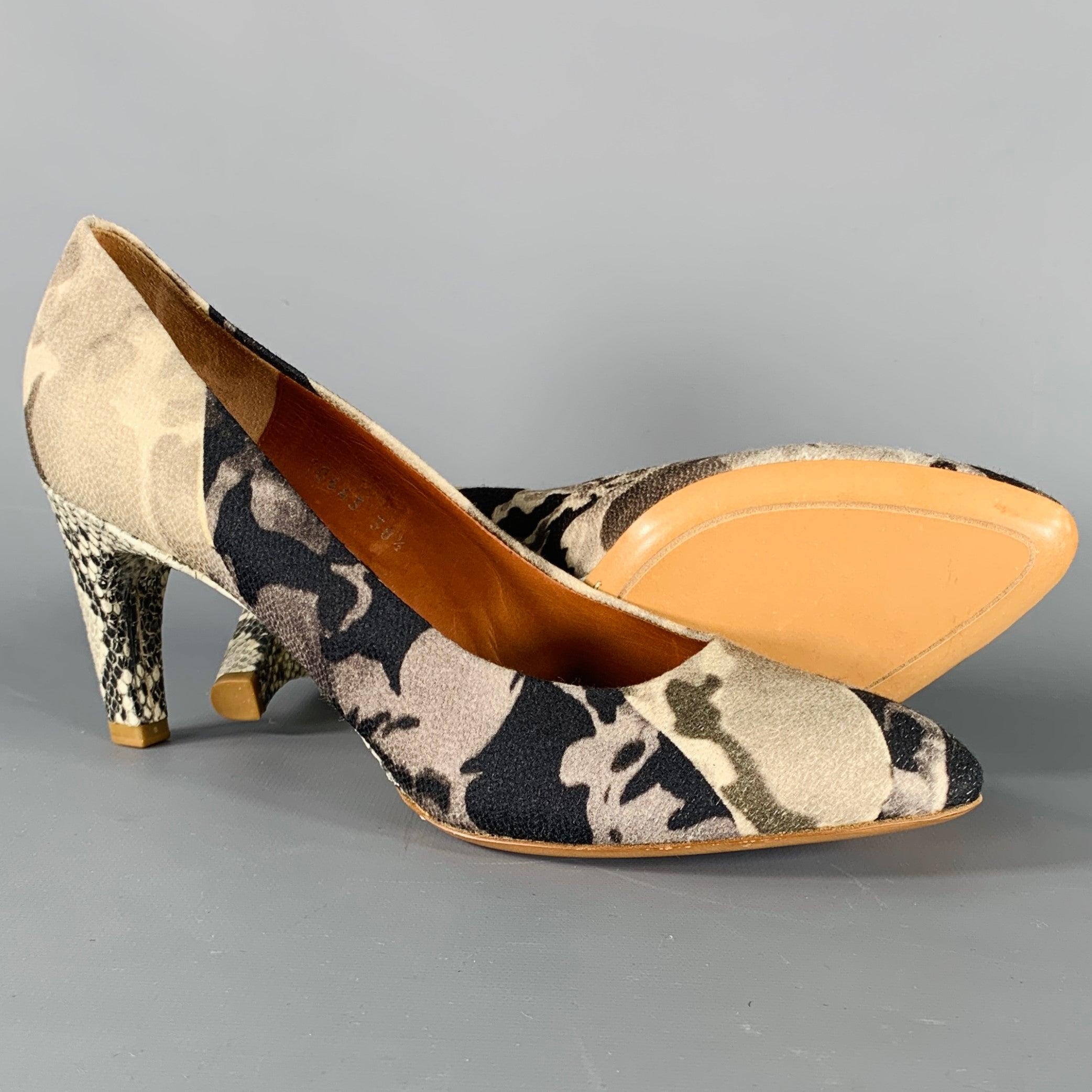 DRIES VAN NOTEN Größe 8,5 Grau Schwarz Marmorierte Schlangenhaut Heels Pumps im Angebot 1