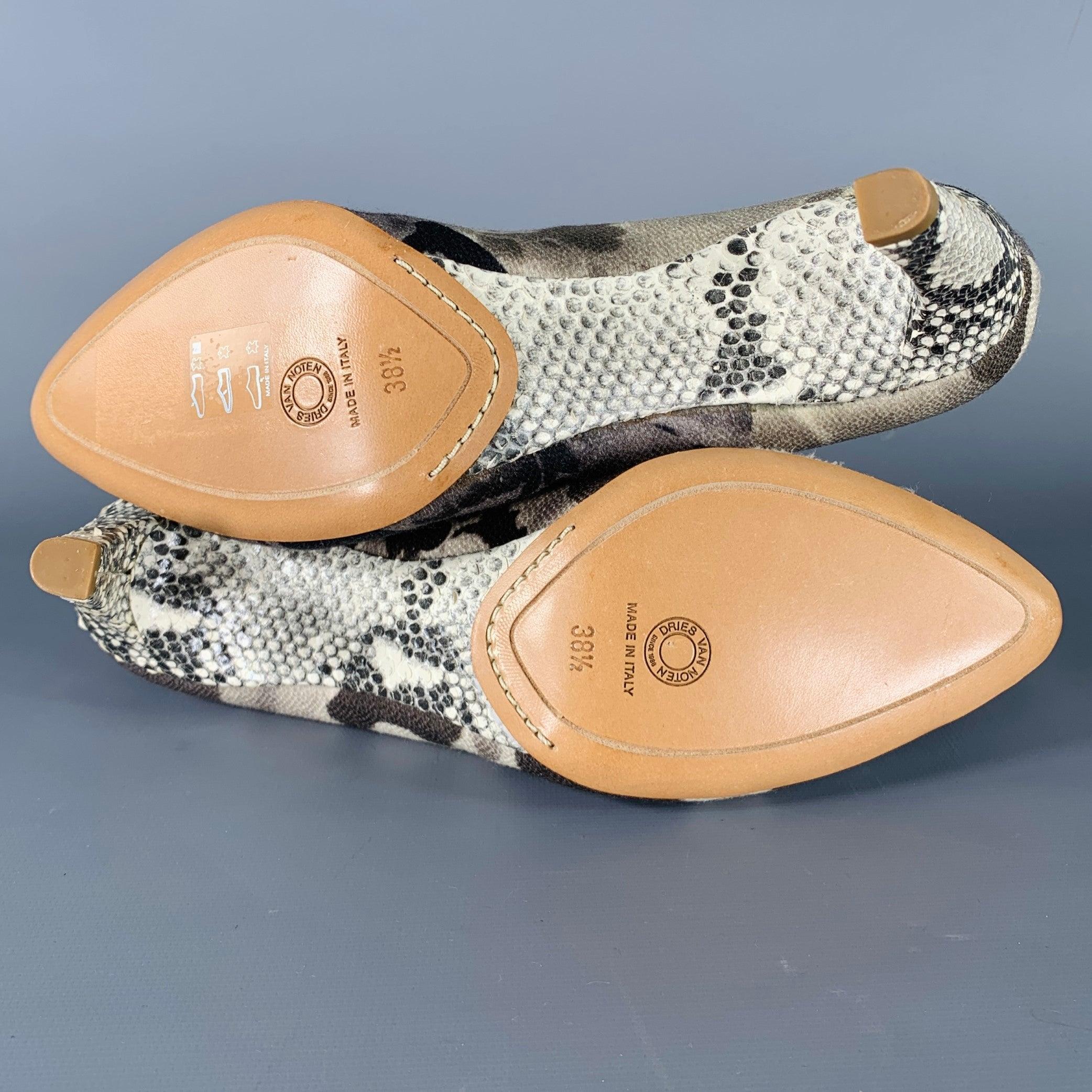 DRIES VAN NOTEN Größe 8,5 Grau Schwarz Marmorierte Schlangenhaut Heels Pumps im Angebot 2