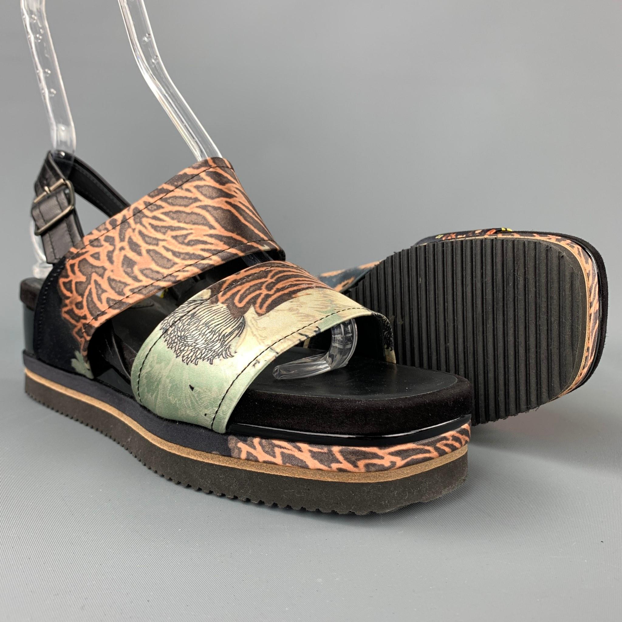 DRIES VAN NOTEN Size 8.5 Multi-Color Silk Platform Sandals In Good Condition In San Francisco, CA
