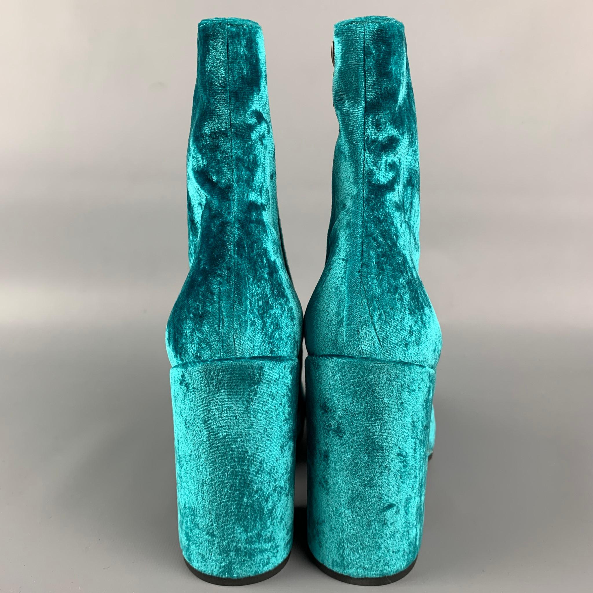 Blue DRIES VAN NOTEN Size 8.5 Turquoise Velvet Ankle Boots