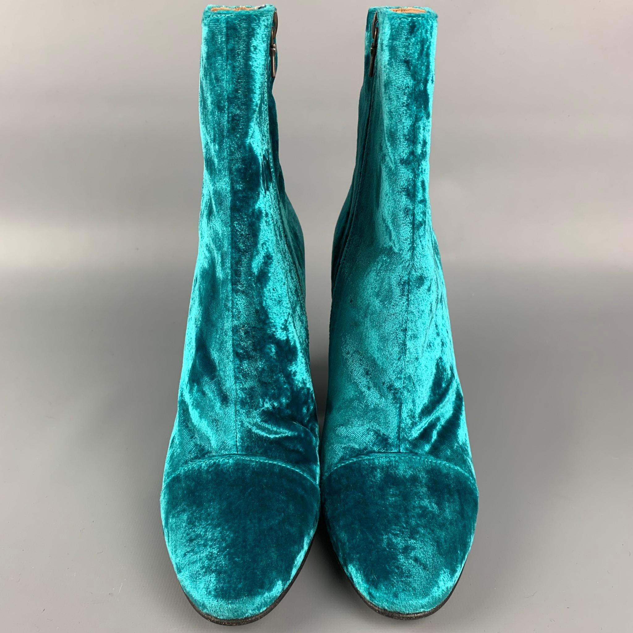 DRIES VAN NOTEN Size 8.5 Turquoise Velvet Ankle Boots In Excellent Condition In San Francisco, CA