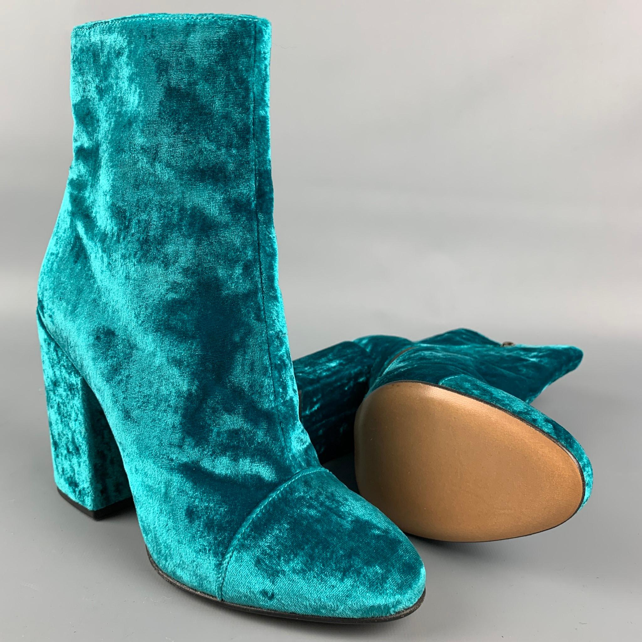 Women's DRIES VAN NOTEN Size 8.5 Turquoise Velvet Ankle Boots