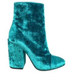 DRIES VAN NOTEN Size 8.5 Turquoise Velvet Ankle Boots