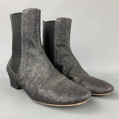 DRIES VAN NOTEN Size 9 Black Glittered Leather Boots