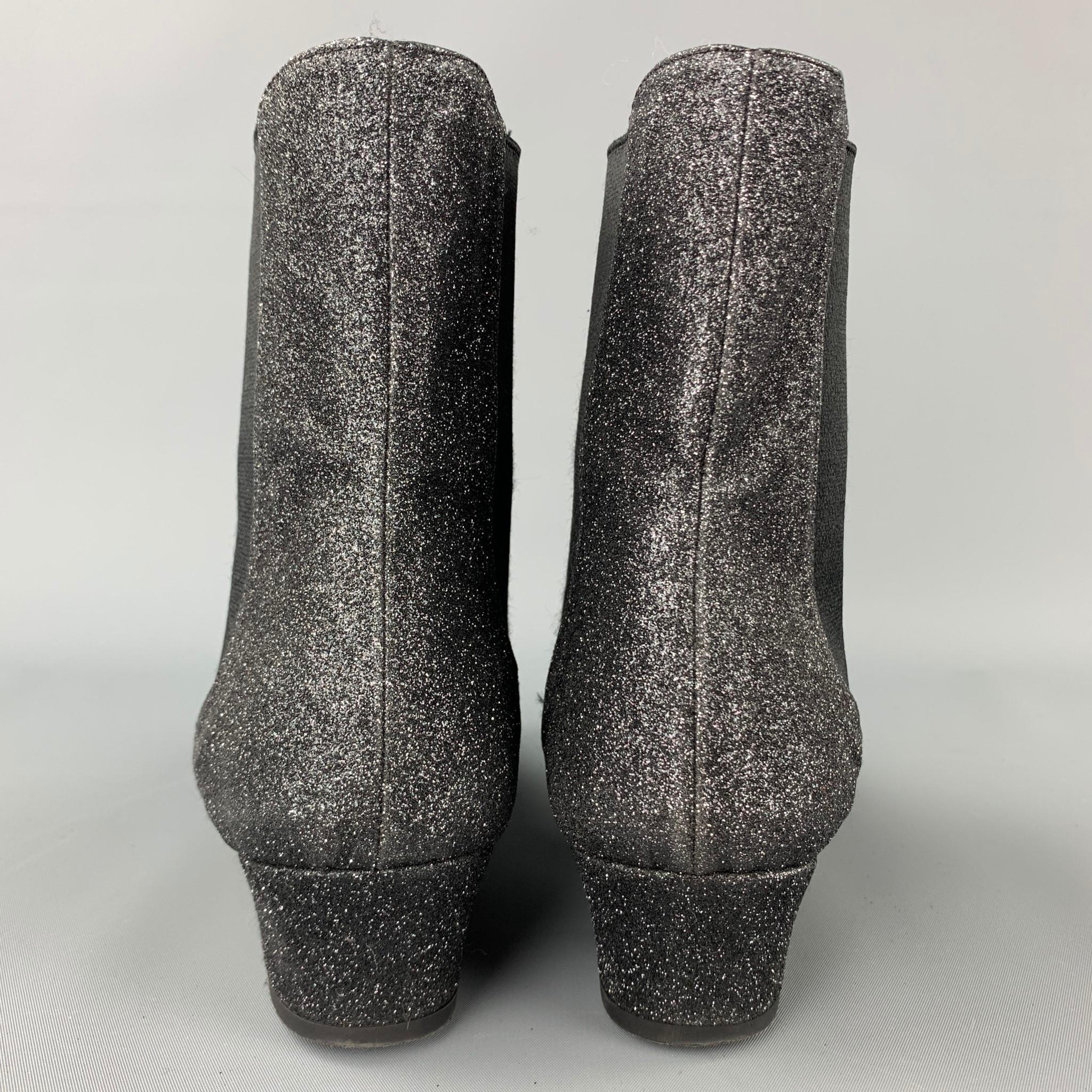 DRIES VAN NOTEN Size 9 Black Glittered Leather Boots In Good Condition In San Francisco, CA