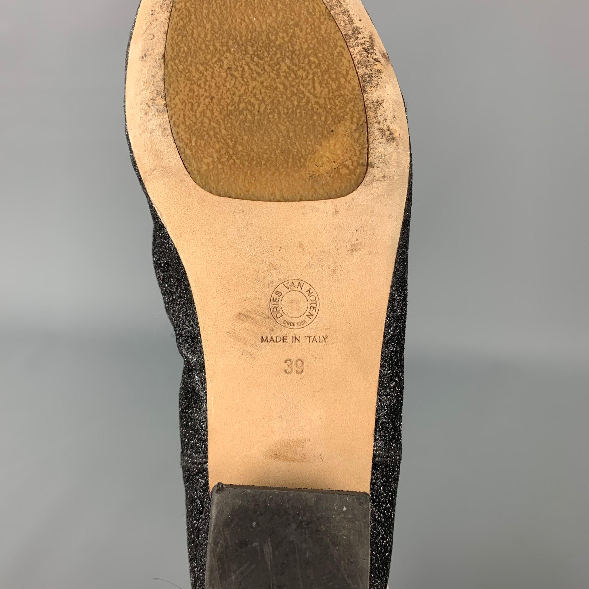 DRIES VAN NOTEN Size 9 Black Glittered Leather Boots 2