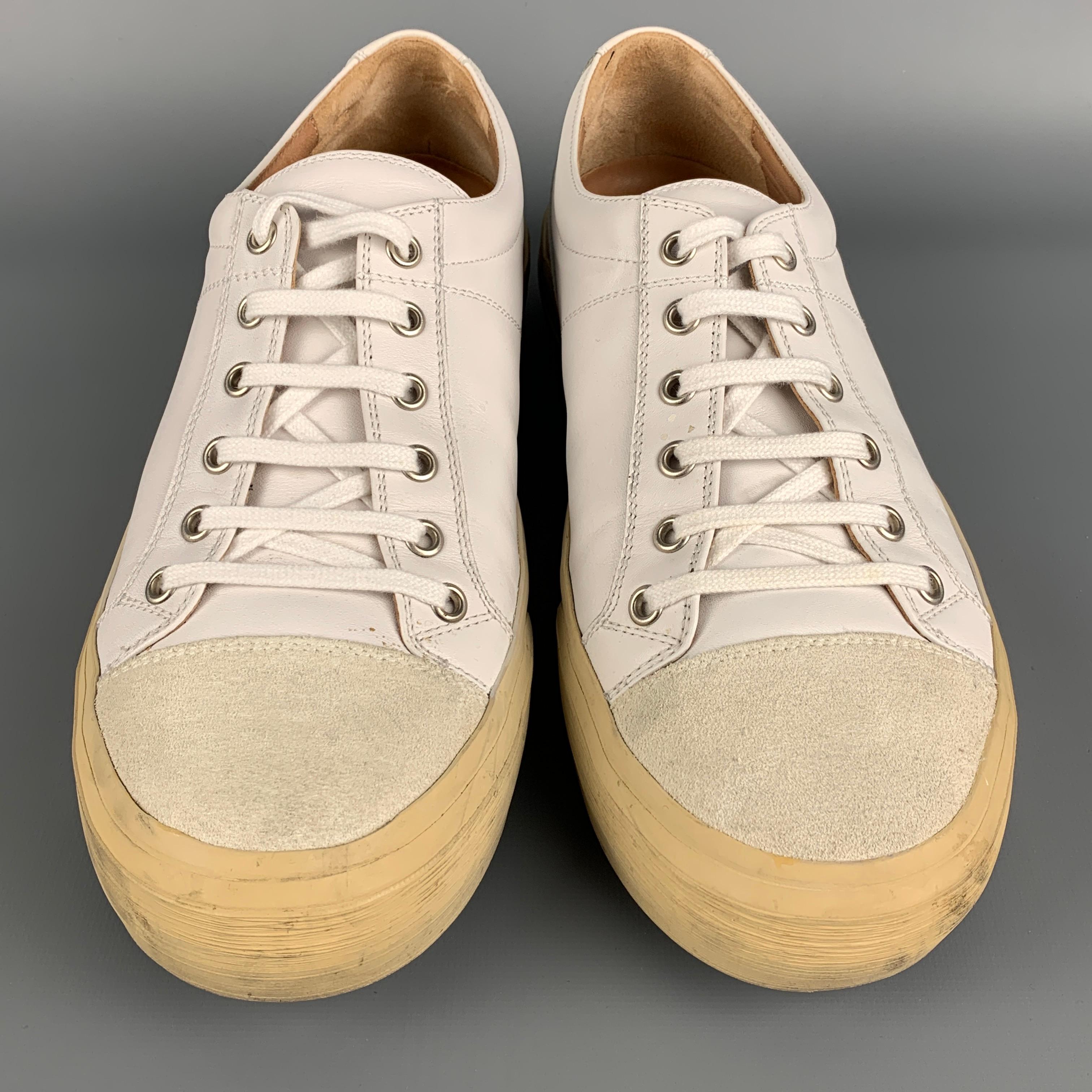DRIES VAN NOTEN Size 9 White Leather Lace Up Sneakers In Good Condition In San Francisco, CA