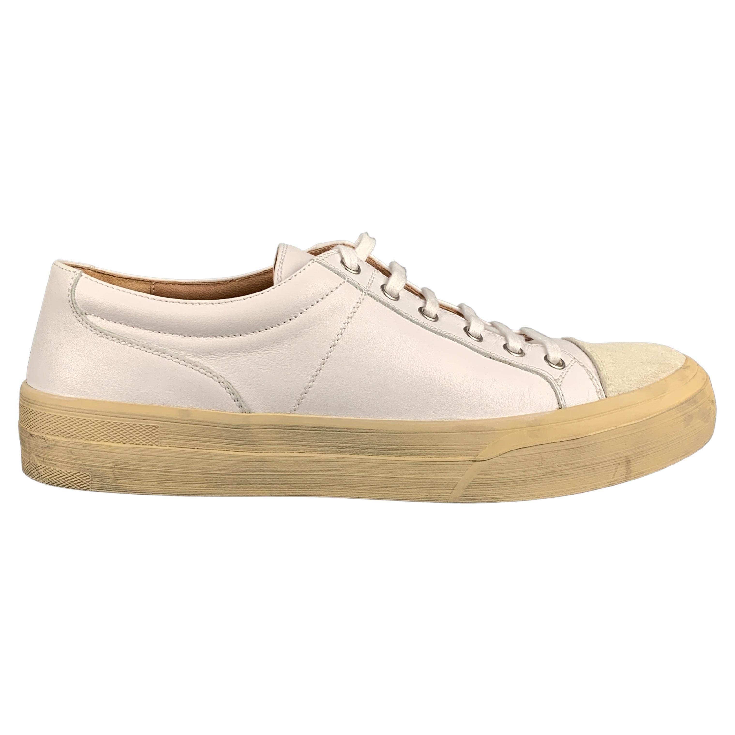 DRIES VAN NOTEN Size 9 White Leather Lace Up Sneakers at 1stDibs