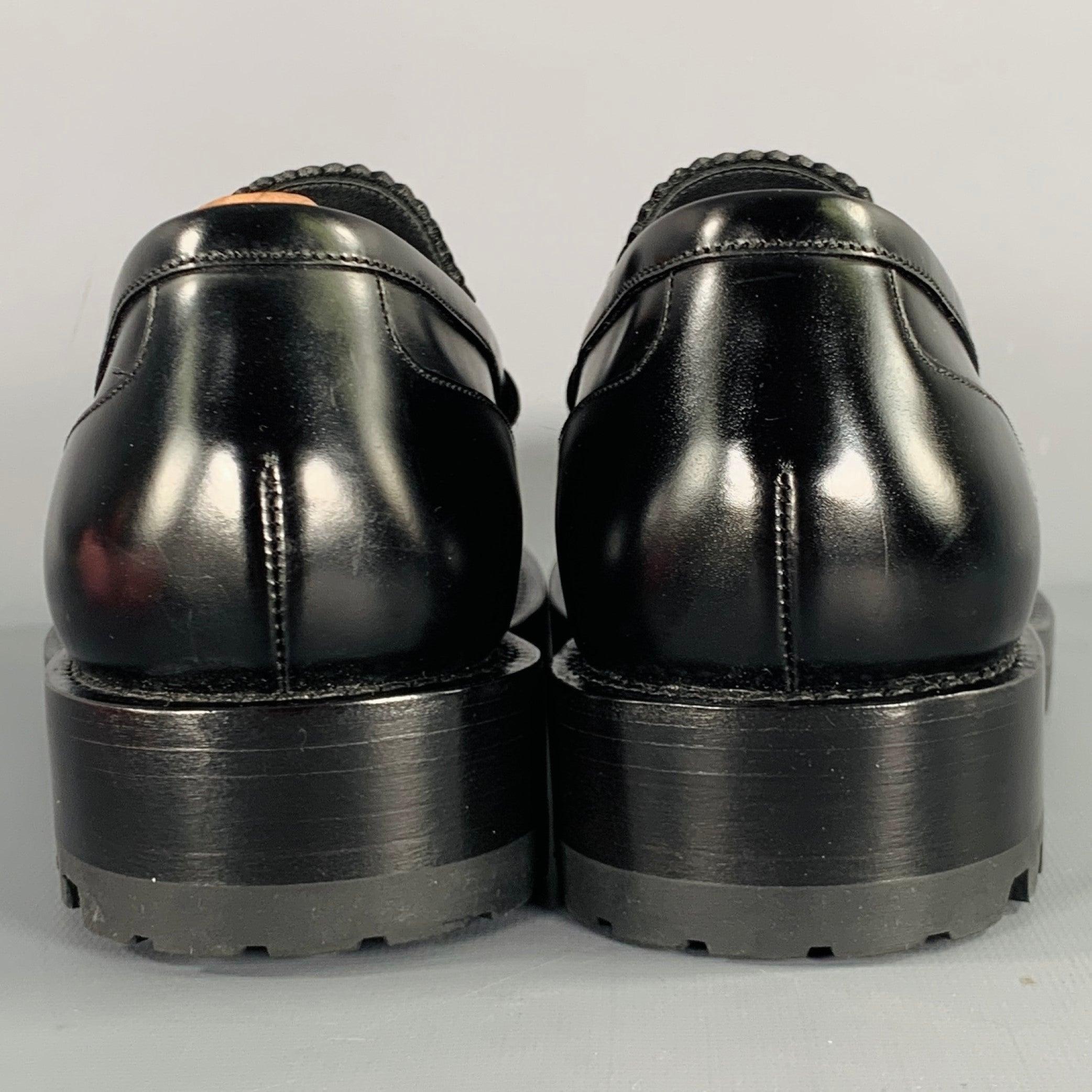 DRIES VAN NOTEN Size 9.5 Black Square Toe Penny Loafers In Excellent Condition In San Francisco, CA
