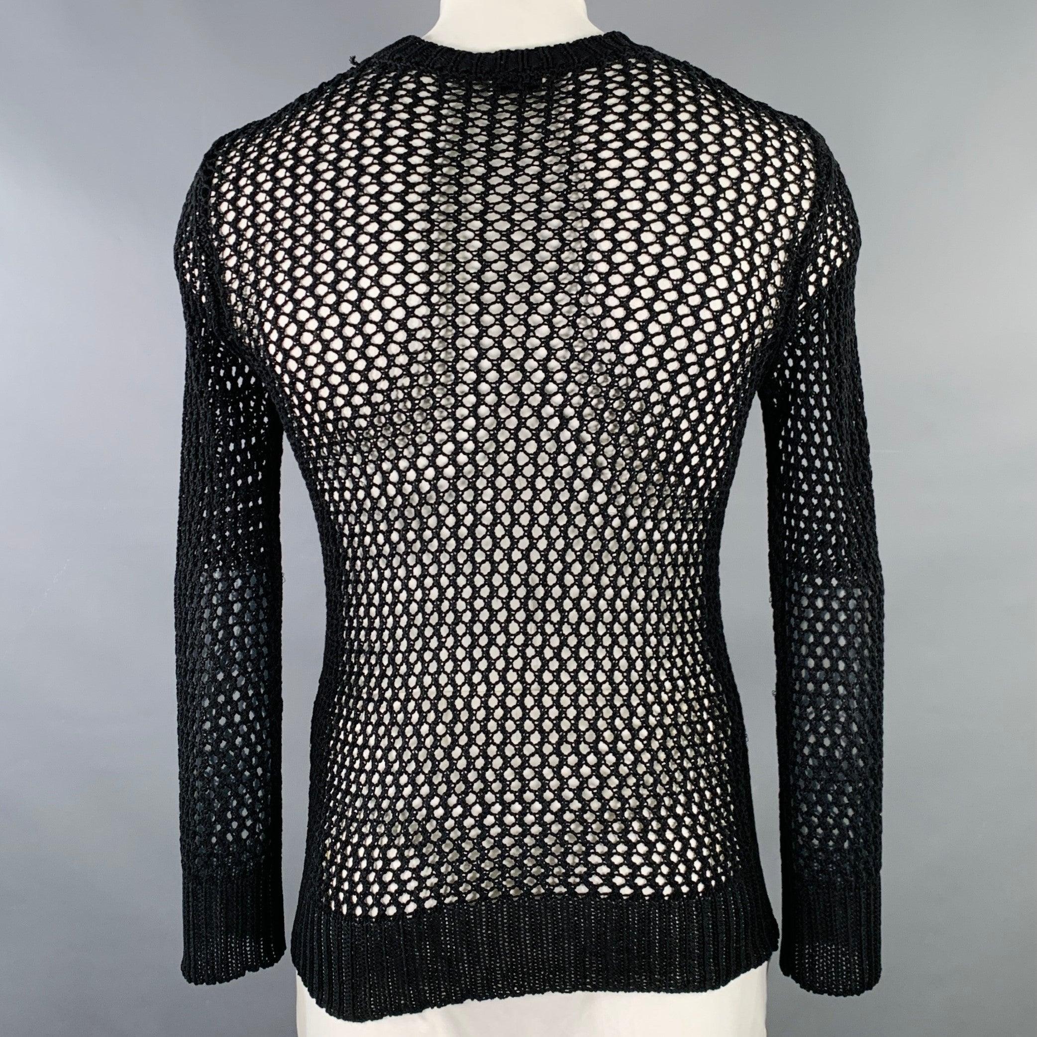 DRIES VAN NOTEN Size L Black Fishnet Crew Neck Pullover In Good Condition For Sale In San Francisco, CA