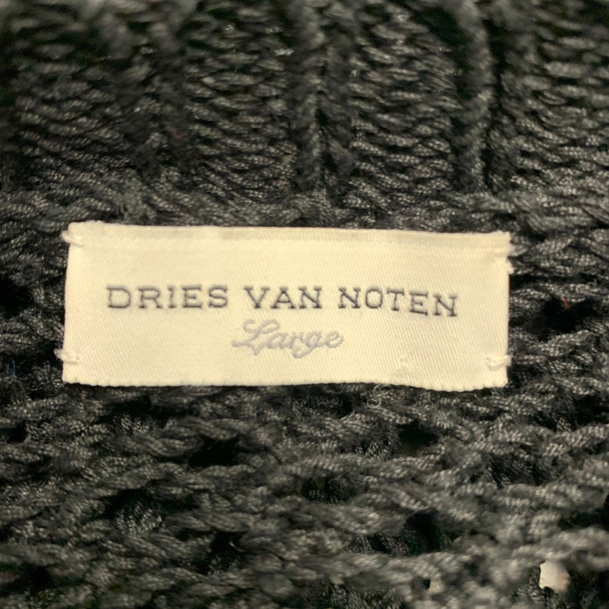DRIES VAN NOTEN Size L Black Fishnet Crew Neck Pullover For Sale 3