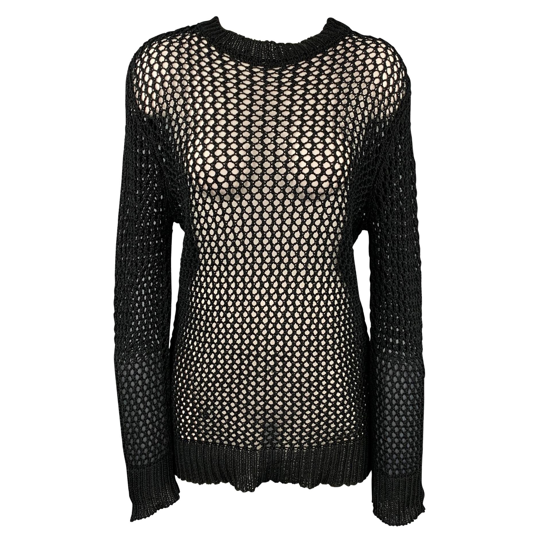 DRIES VAN NOTEN Size L Black Mesh Cotton Crew-neck Pullover