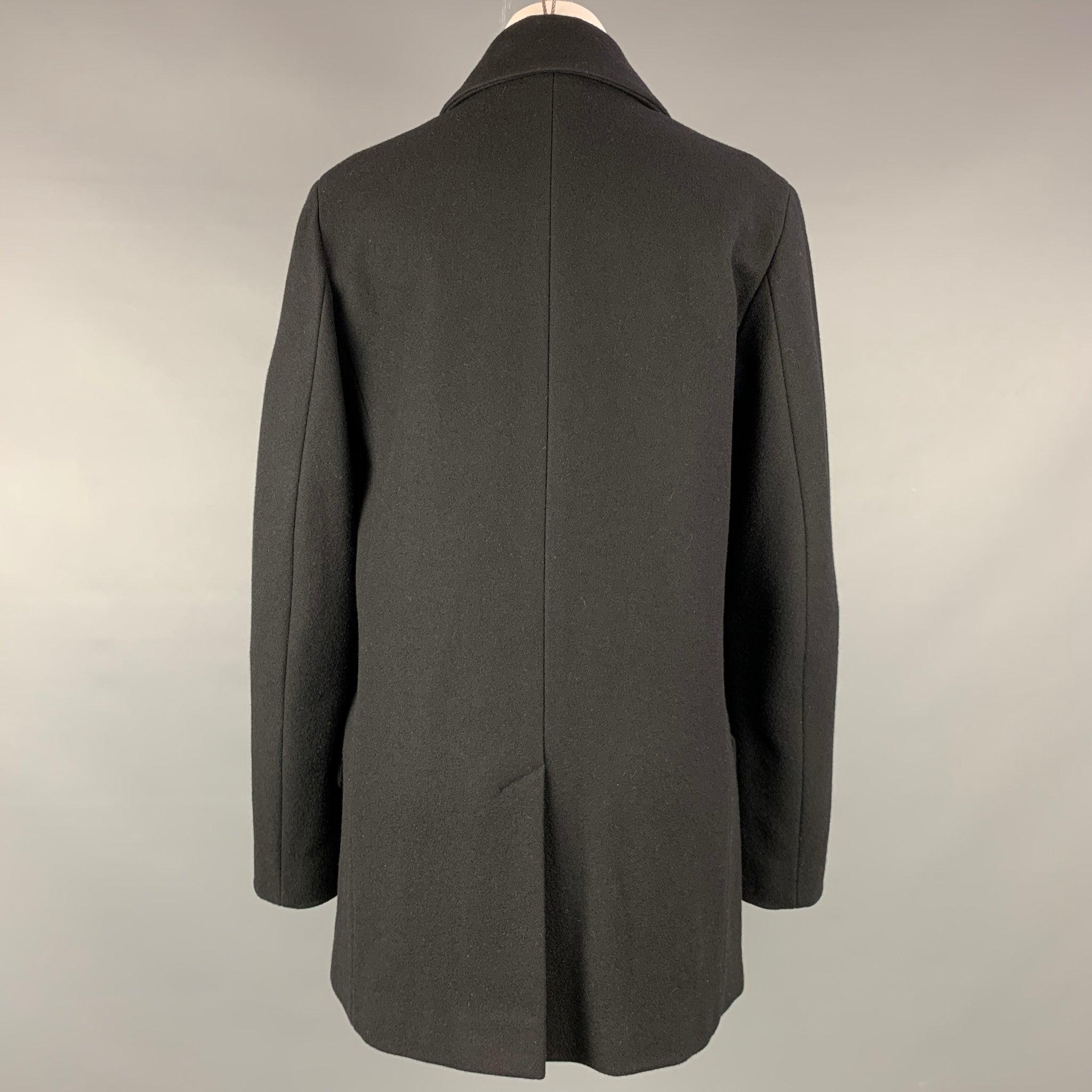 DRIES VAN NOTEN Size L Black Wool Blend Double Breasted Coat In Good Condition For Sale In San Francisco, CA