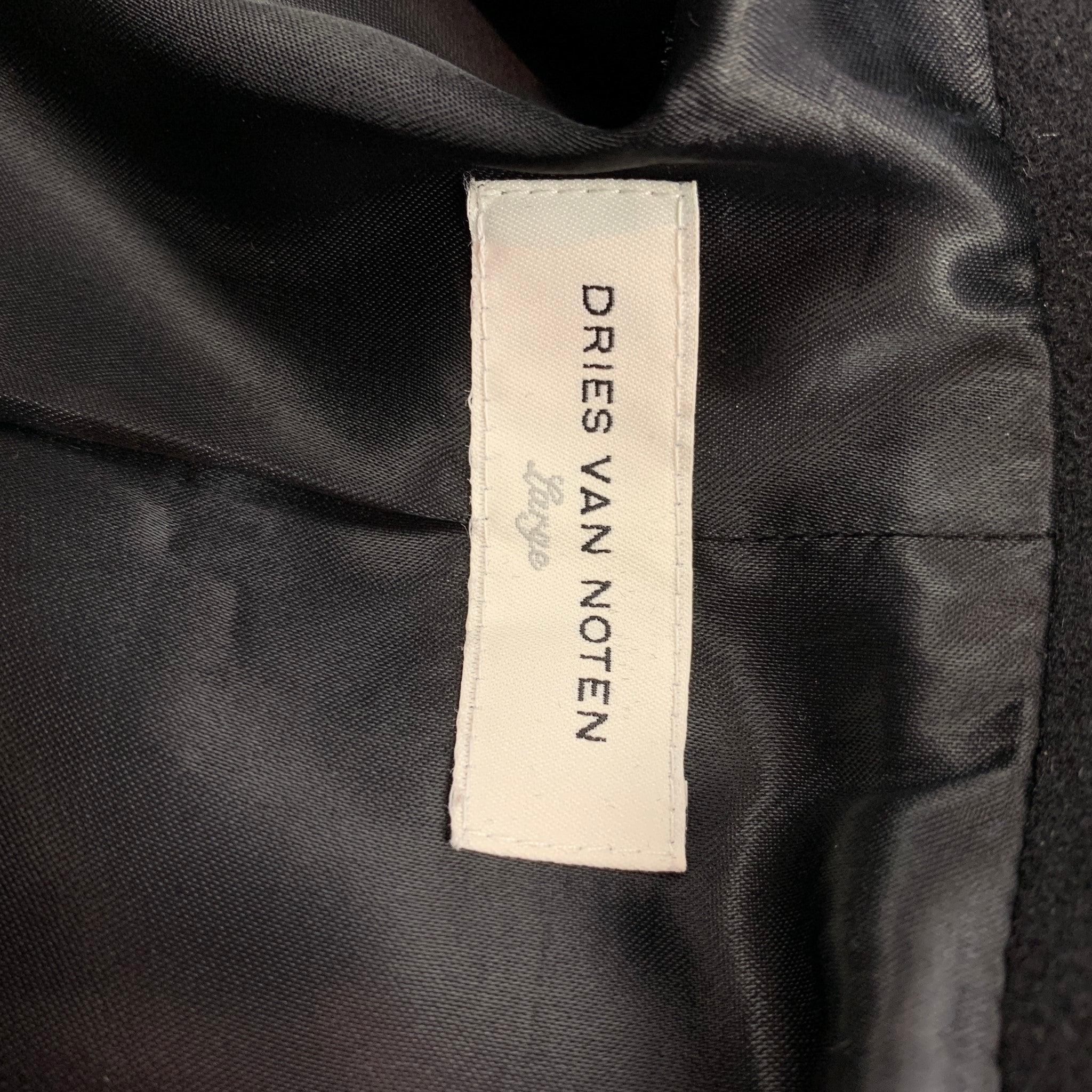 DRIES VAN NOTEN Size L Black Wool Blend Double Breasted Coat For Sale 1