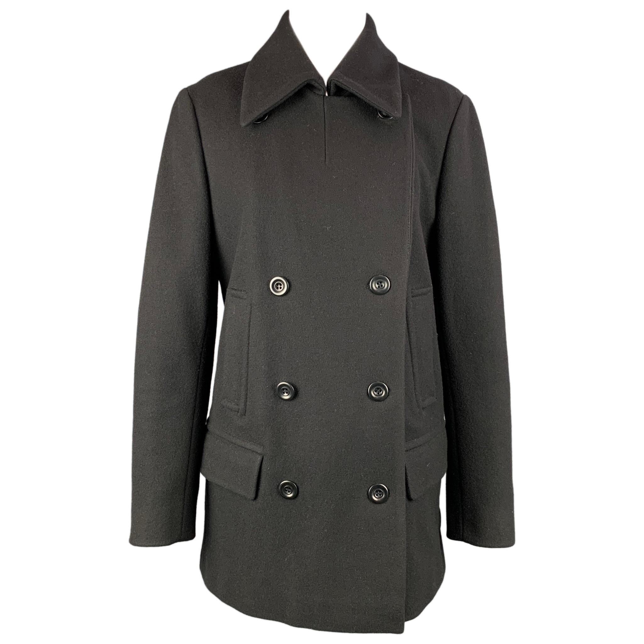 DRIES VAN NOTEN Size L Black Wool Blend Double Breasted Coat