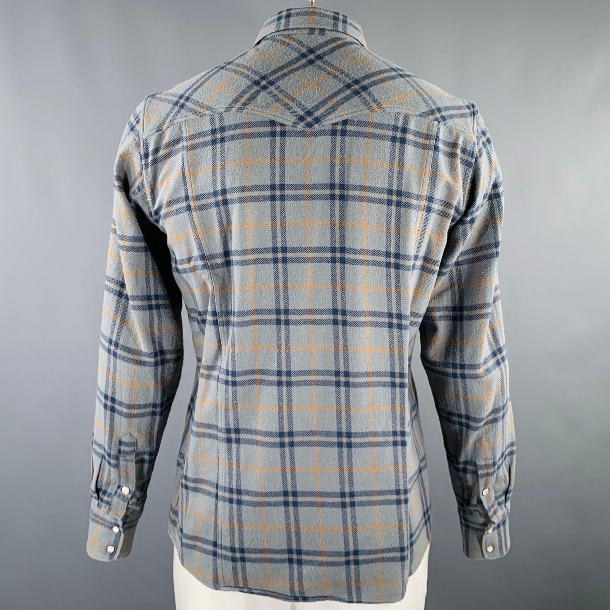 DRIES VAN NOTEN Size L Blue Yellow Plaid Cotton Western Long Sleeve Shirt In Good Condition In San Francisco, CA