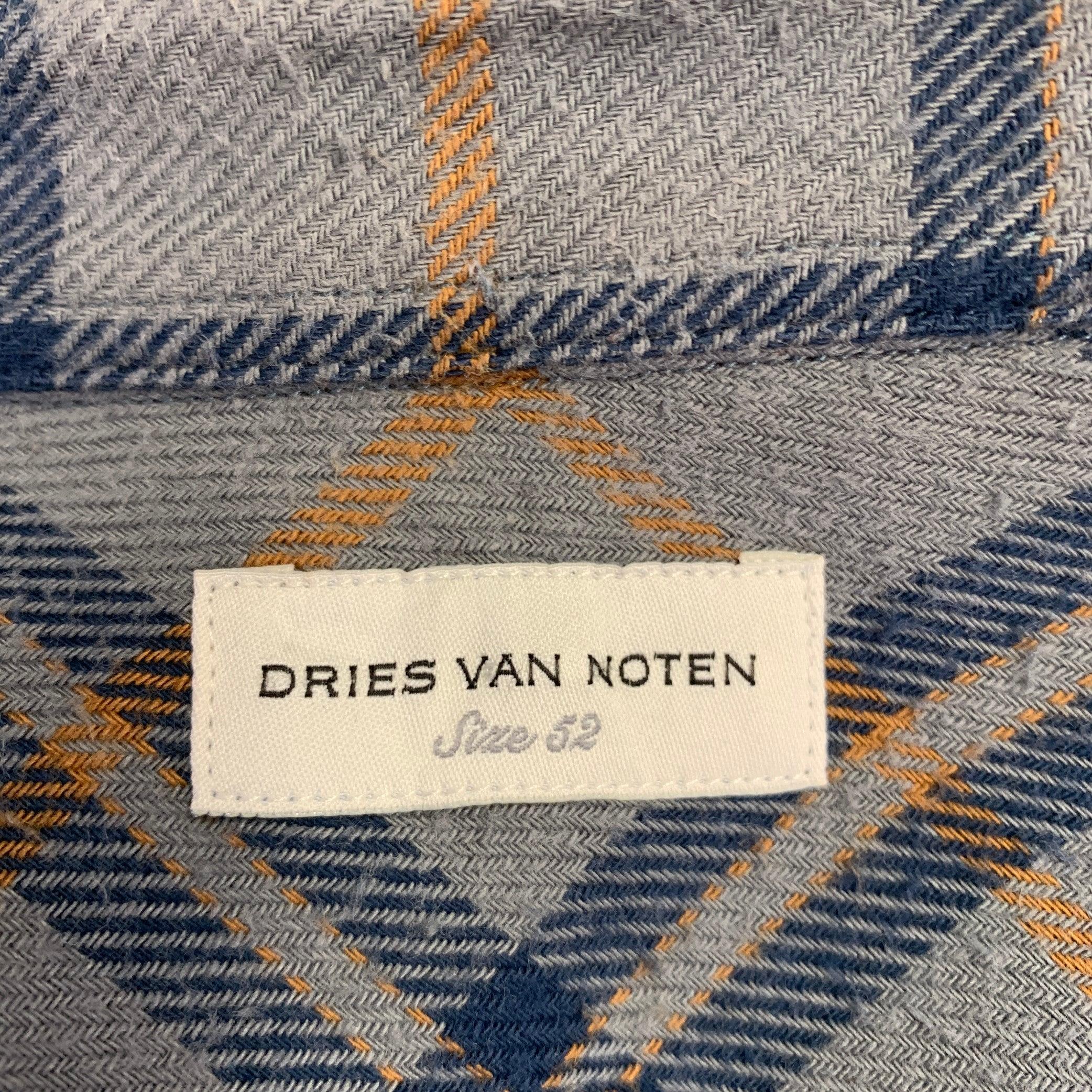 DRIES VAN NOTEN Size L Blue Yellow Plaid Cotton Western Long Sleeve Shirt 1