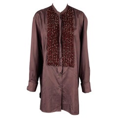 DRIES VAN NOTEN Size L Brown Beaded Silk French Cuffs Shirt