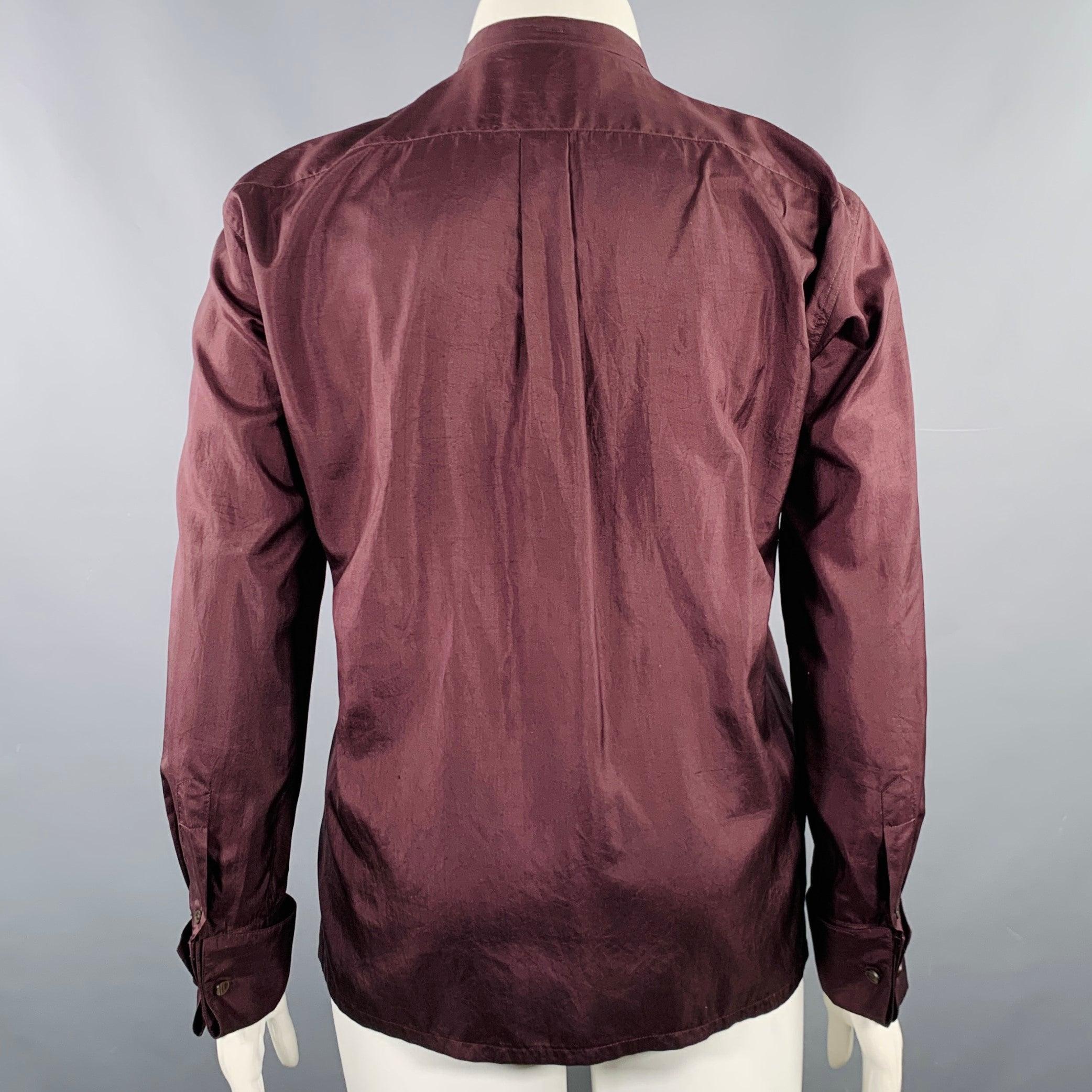 Women's DRIES VAN NOTEN Size L Brown Burgundy Silk Beaded French Cuff Shirt