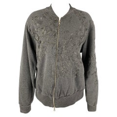 DRIES VAN NOTEN Size L Dark Gray Embroidered Cotton Bomber Jacket