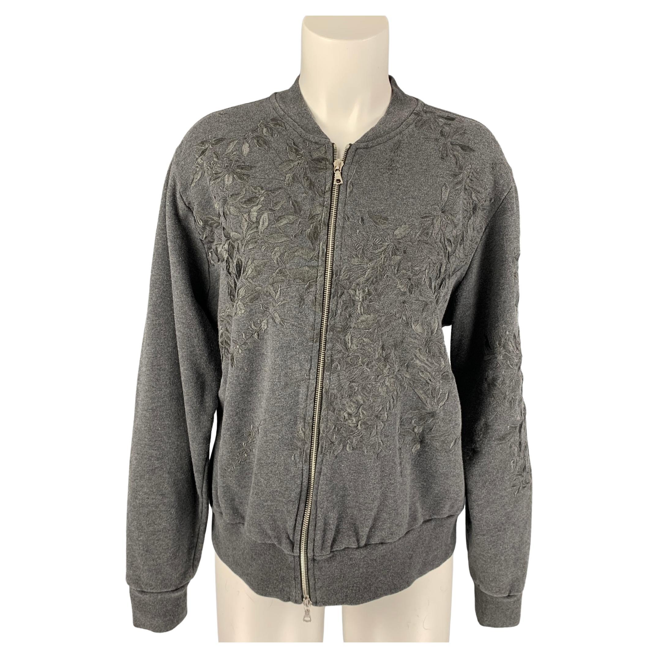 DRIES VAN NOTEN Size L Dark Gray Embroidered Cotton Bomber Jacket