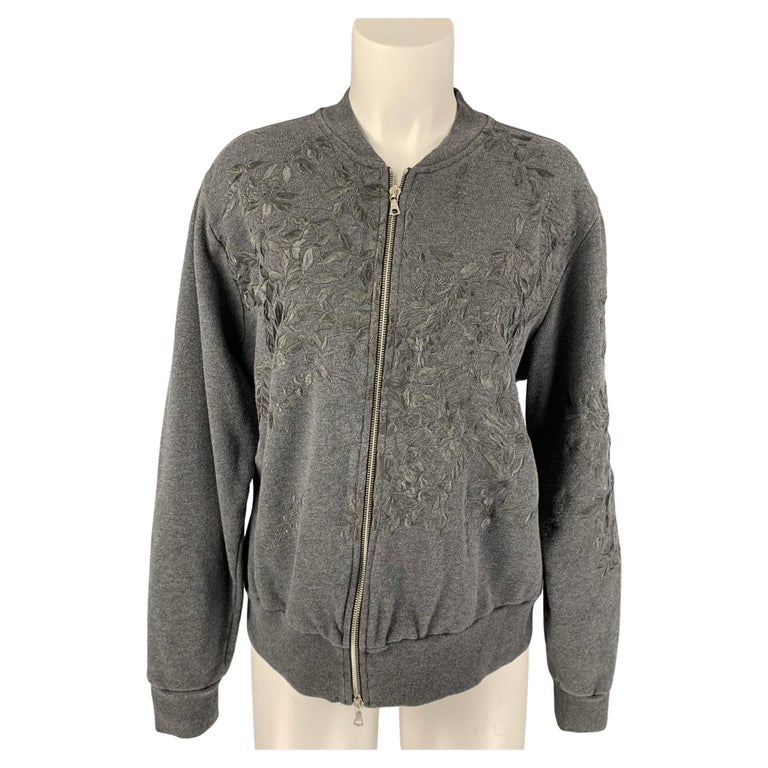 DRIES VAN NOTEN Size L Dark Grey Embroidered Cotton Bomber Jacket For Sale  at 1stDibs