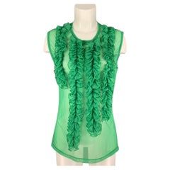 DRIES VAN NOTEN Size L Green Polyamide Ruffled Sleeveless Dress Top