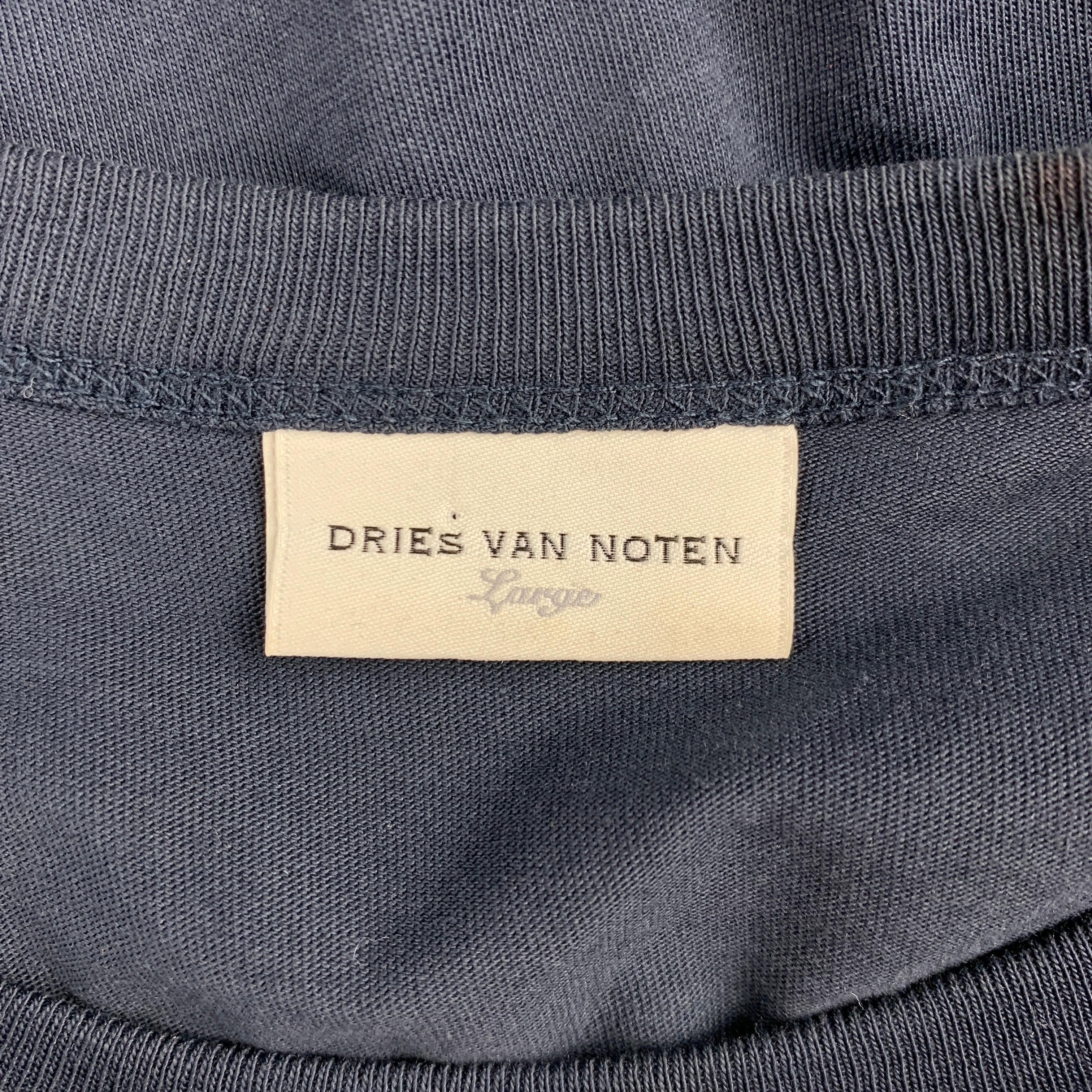 Women's DRIES VAN NOTEN Size L Navy Jersey Cotton Rhinestone T-Shirt