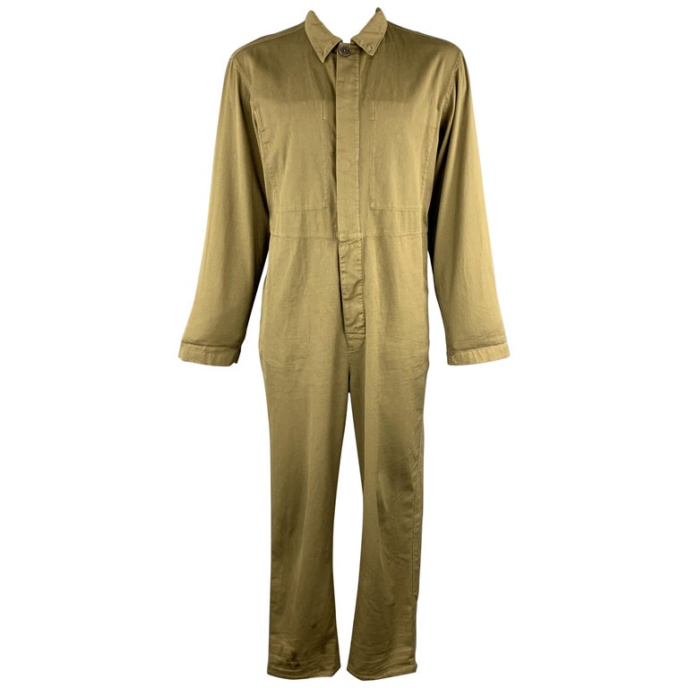 DRIES VAN NOTEN Size L Olive Woven Cotton Buttoned Up Jump Suit For Sale at  1stDibs | dries van noten jumpsuit, olive cotton suit