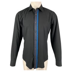 DRIES VAN NOTEN Size M Black Blue Embellishment Cotton Long Sleeve Shirt