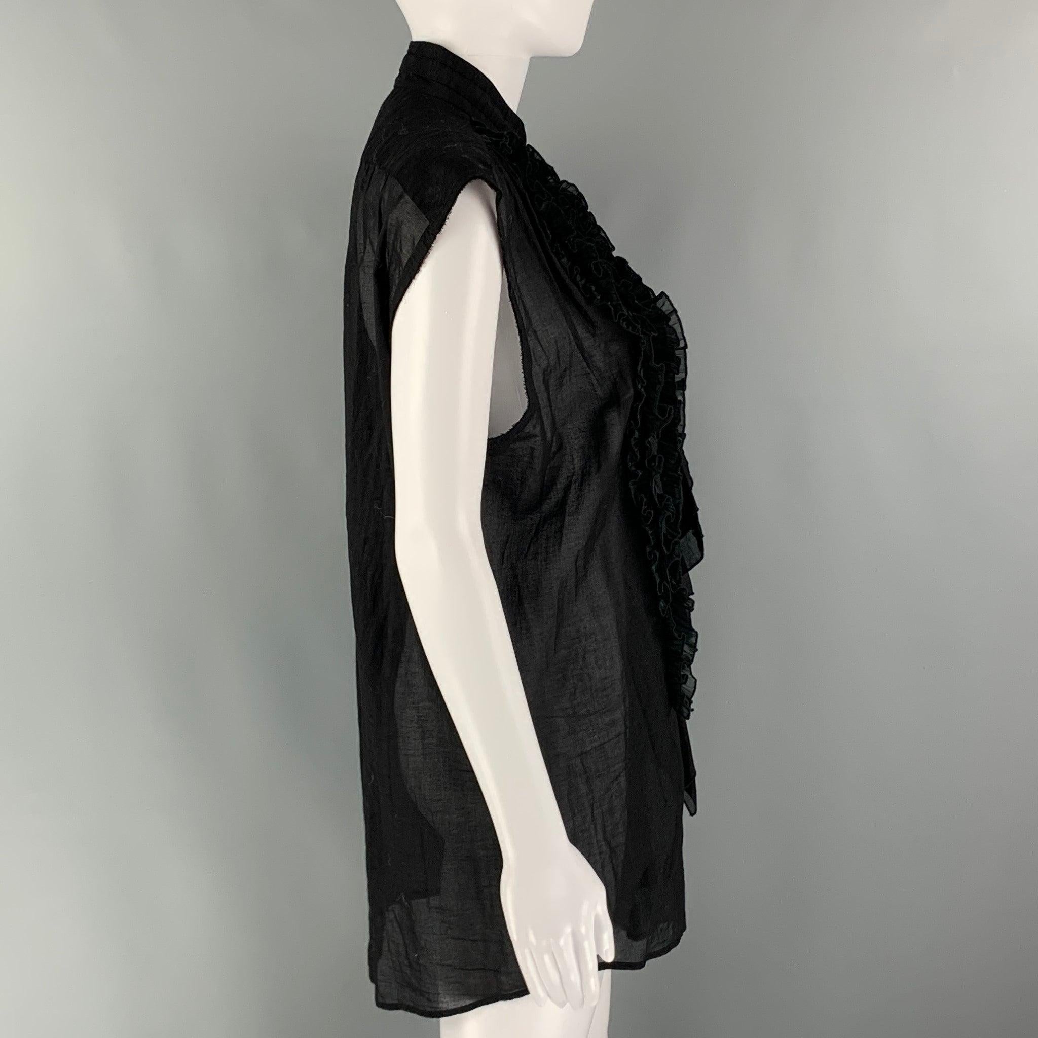 DRIES VAN NOTEN Size M Black Cotton Ruffled Sleeveless Shirt In Excellent Condition For Sale In San Francisco, CA
