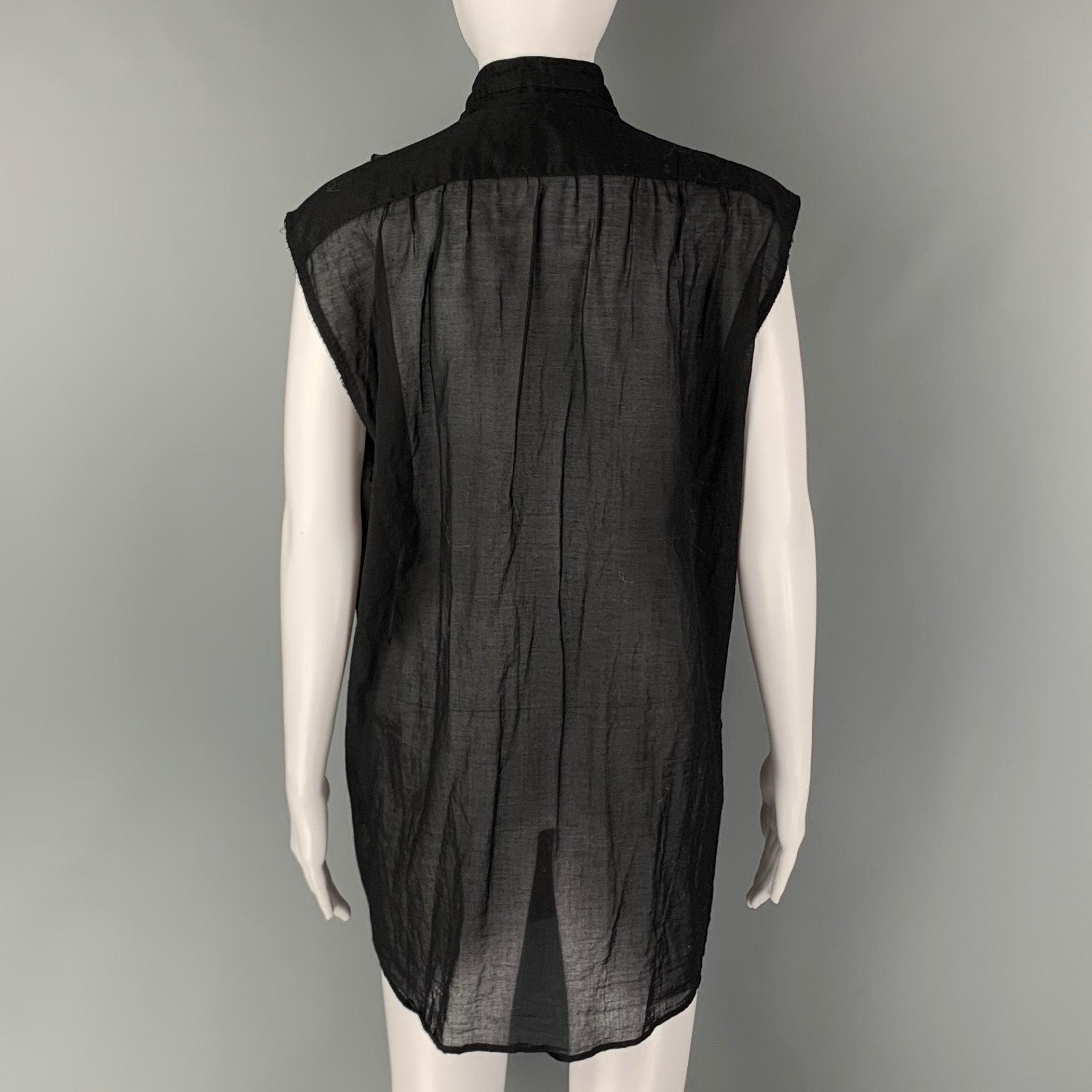 Women's DRIES VAN NOTEN Size M Black Cotton Ruffled Sleeveless Shirt For Sale