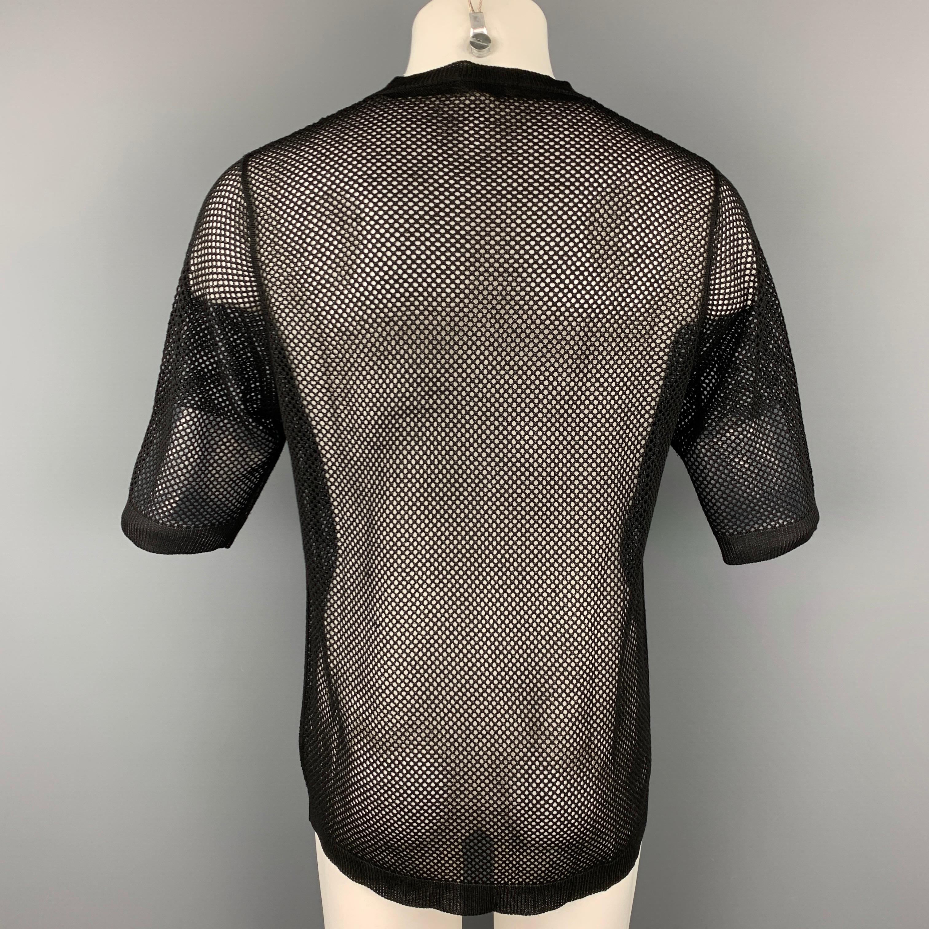 DRIES VAN NOTEN Size M Black Mesh Viscose Blend Short Sleeve T-shirt In Good Condition In San Francisco, CA