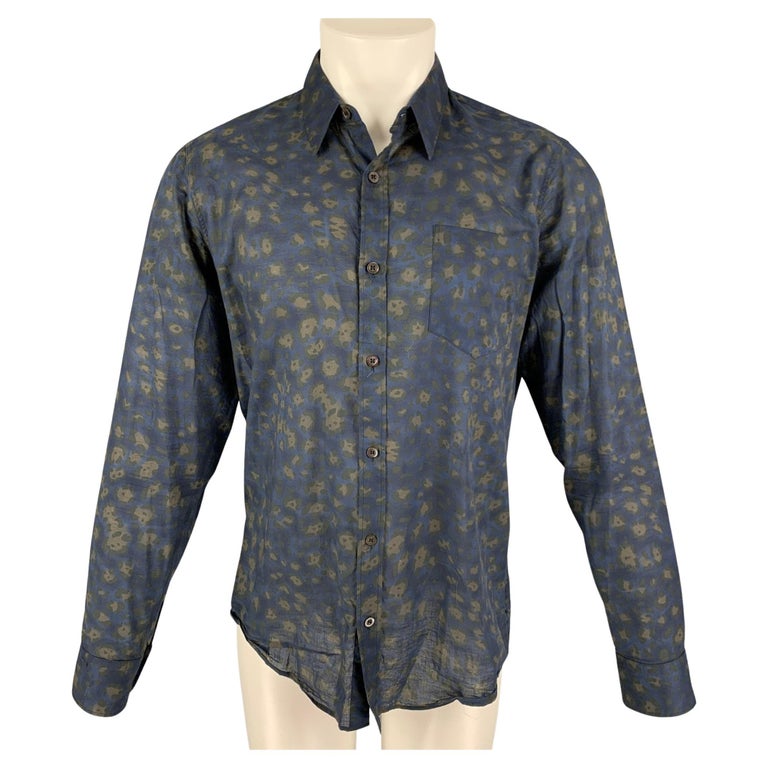 DRIES VAN NOTEN Size M Blue Abstract Floral Cotton Button Up Long ...