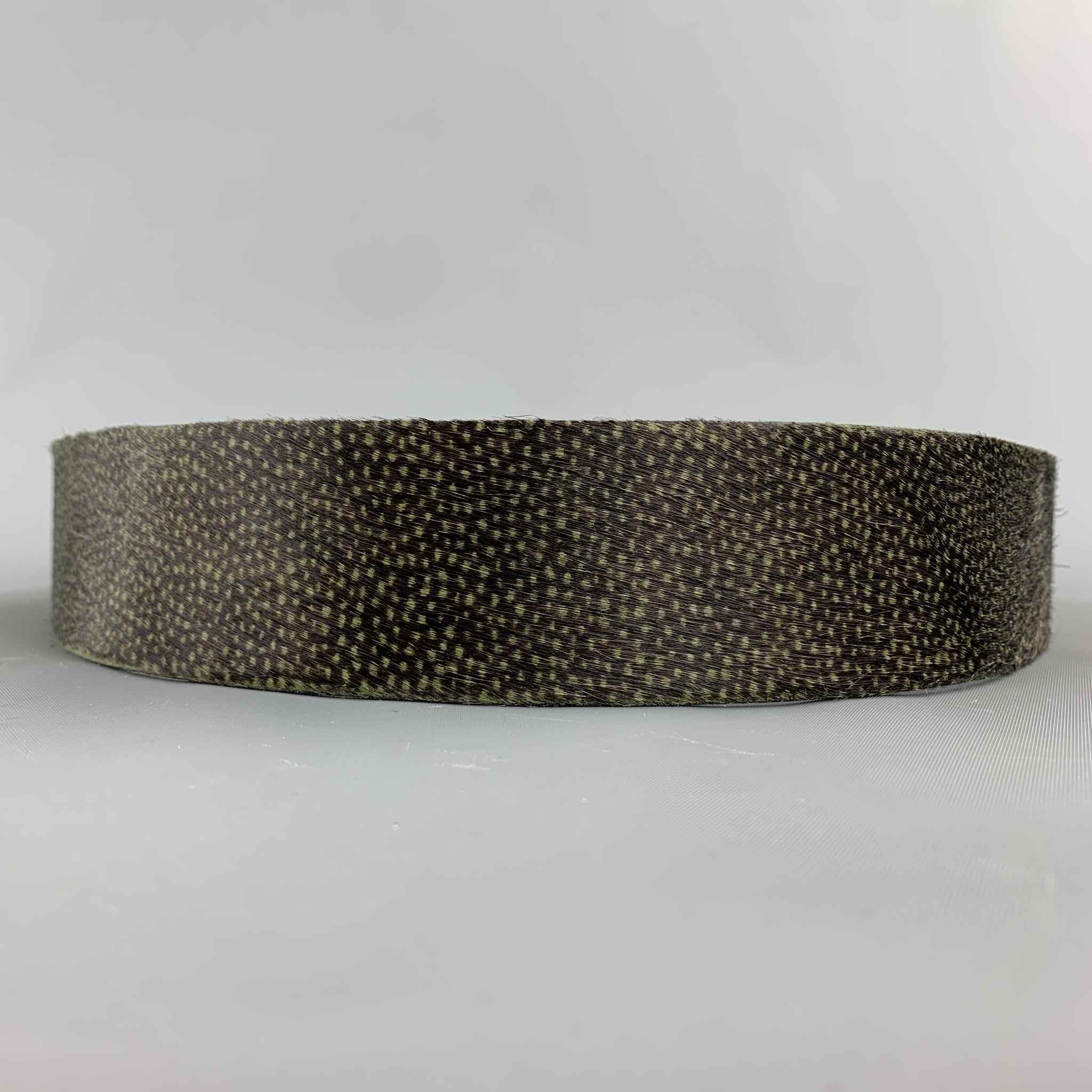 Black DRIES VAN NOTEN Size M Brown & Green Dot Print Calf Hair Velcro Belt